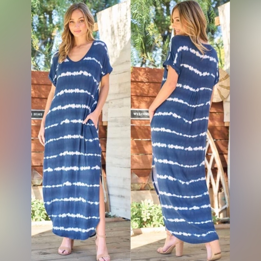 3-Pack Beachy Keen Tie Dye Stripe Maxi Dress / Navy